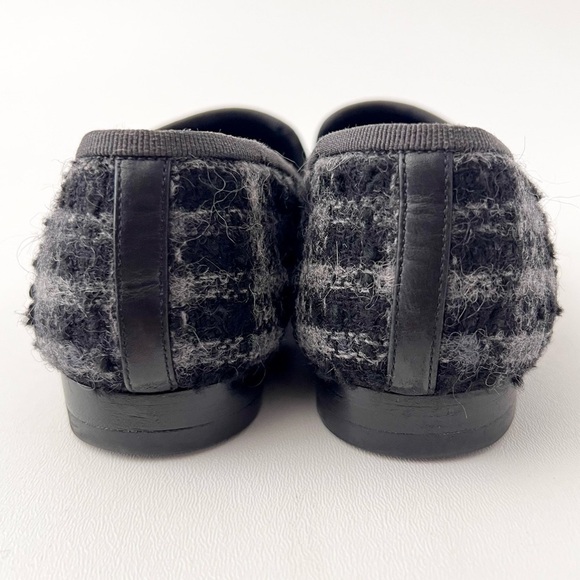 CHANEL | Tweed Cap Toe Loafers Flats CC Interlocking Logo Black Grey Plaid 36.5 - Picture 9 of 12